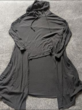 Rosegal Black Ribbed Hooded Top 3X